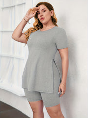 Solid Top & Biker Shorts Outfit Set