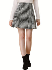 Plaid Print Button Skirt for Spring & Fall