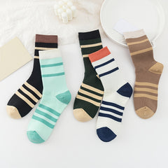 5 Pairs Striped Sports Socks Cotton Mid Tube Women's Stockings