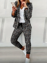 Letter Print Suit Coat & Pants Set