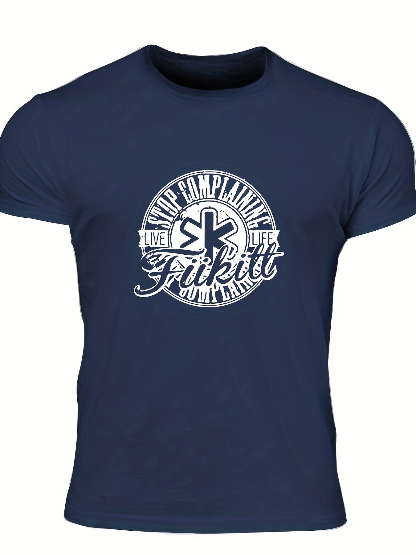 Men's Complaining Print T-shirt Stretch Crew Neck Tee