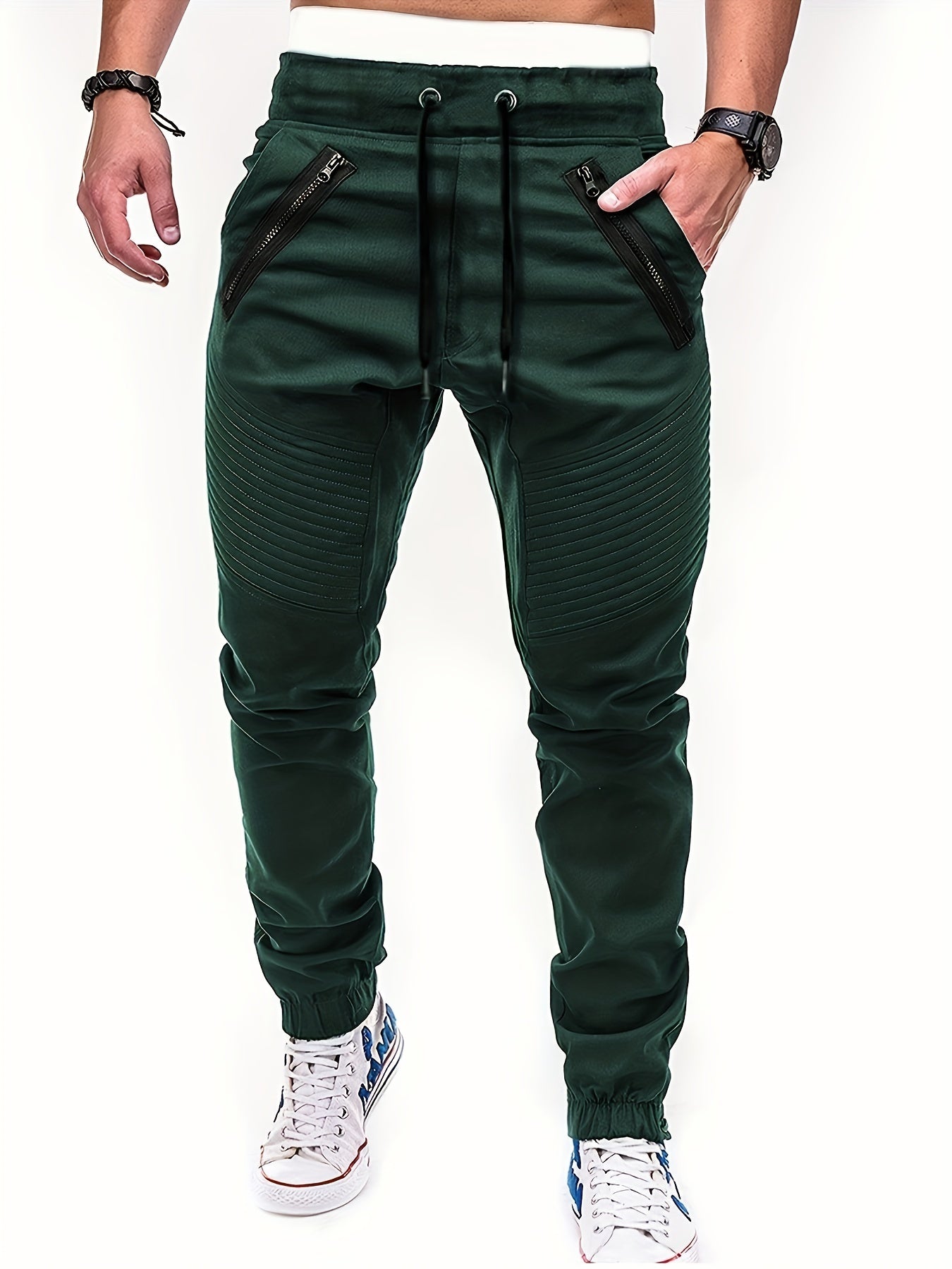 Men's Drawstring Cargo Pants with Zip Pockets
