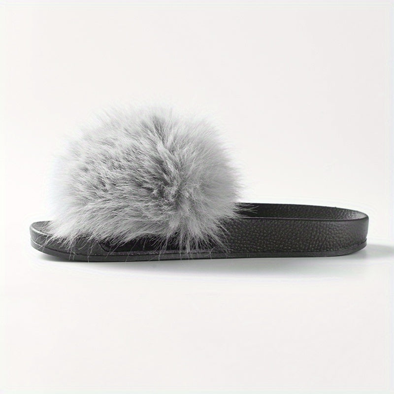 Women's Fluffy Fur Slippers Open Toe Platform Non Slip Shoes
