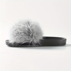 Women's Fluffy Fur Slippers Open Toe Platform Non Slip Shoes