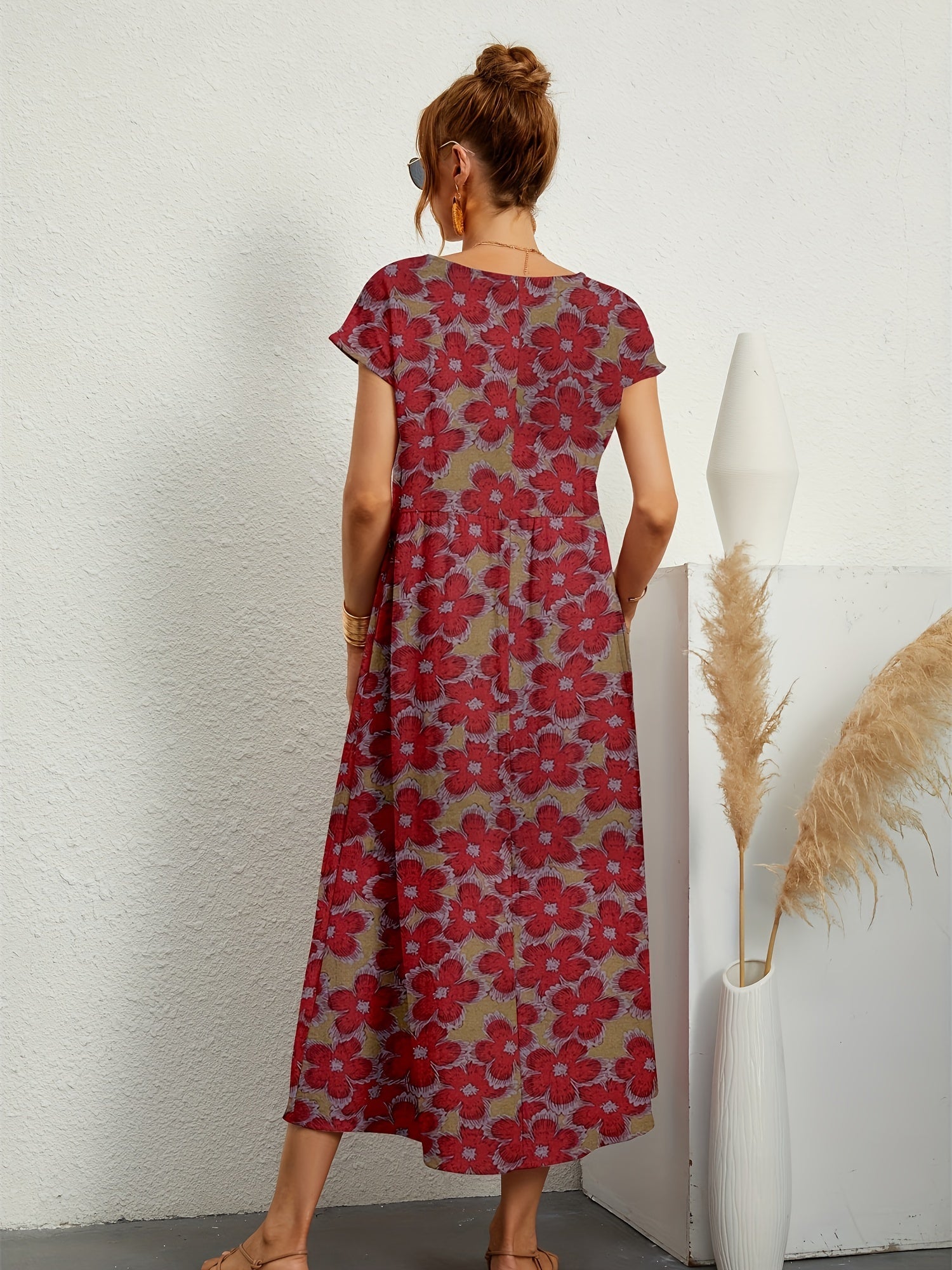Vintage Floral Print Ruched Dress