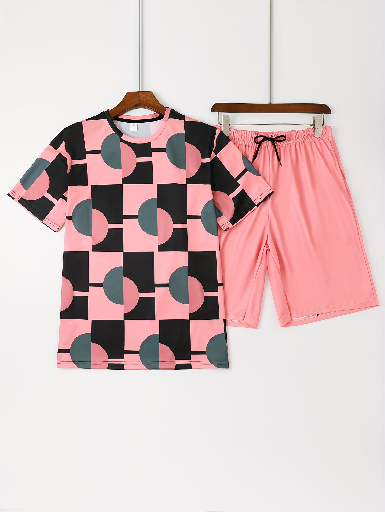 Geometric Print Men's 2Pcs Outfit Short Sleeve T-Shirt & Shorts Set