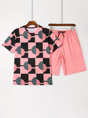 Geometric Print Men's 2Pcs Outfit Short Sleeve T-Shirt & Shorts Set
