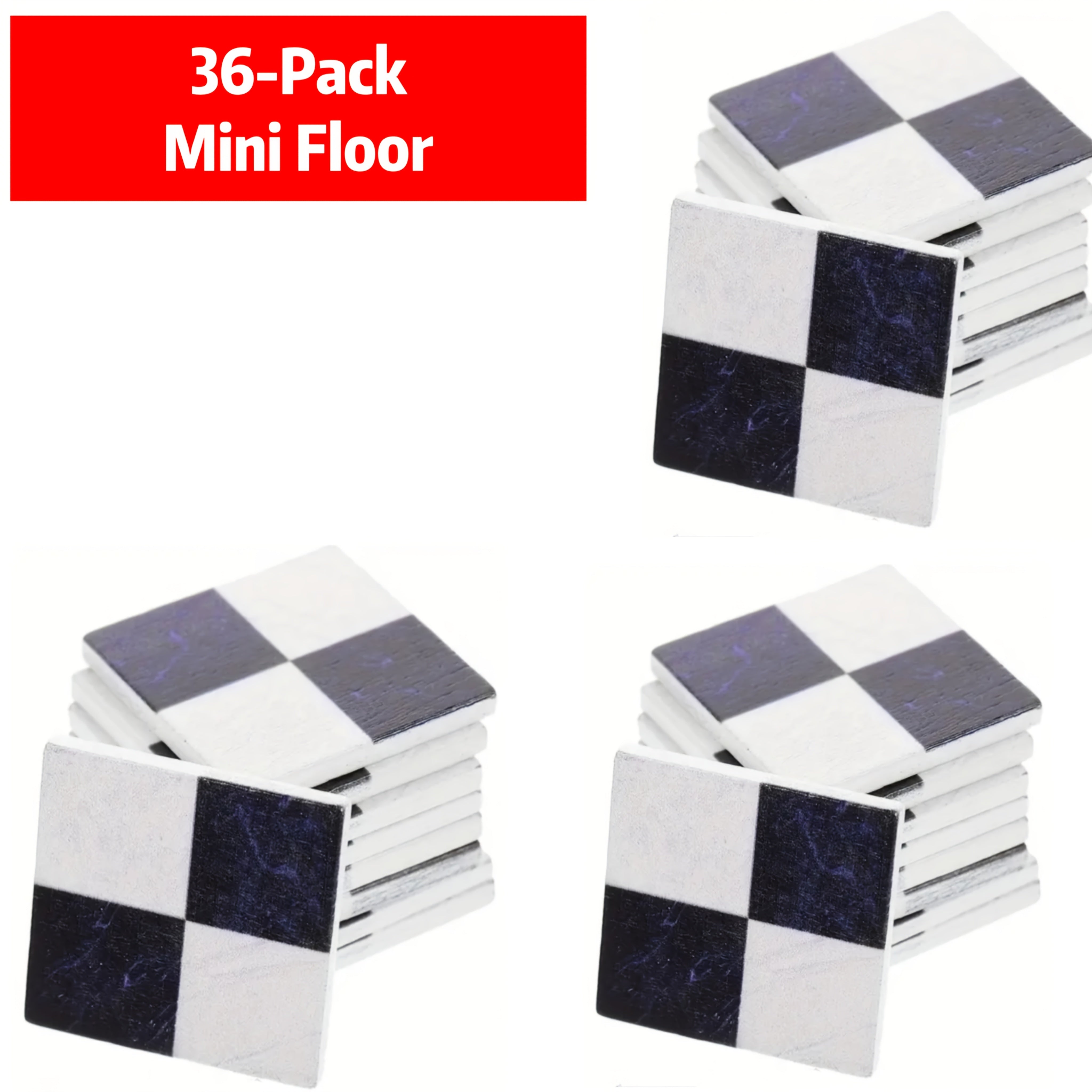 36 Pack Mosaic Floor Tiles Set & Dollhouse Scene Accessories