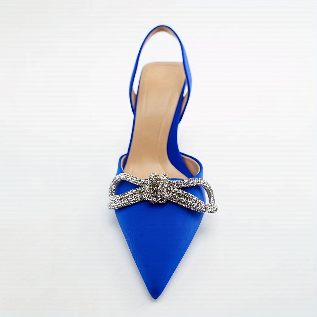 Rhinestone Bowknot Stiletto Heels Point Toe Pumps Slingback Stylish Heels