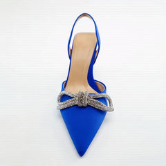 Rhinestone Bowknot Stiletto Heels Point Toe Pumps Slingback Stylish Heels