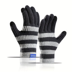 Knitted Gloves with Velvet Lining Touch Screen Winter Warm Double Layer