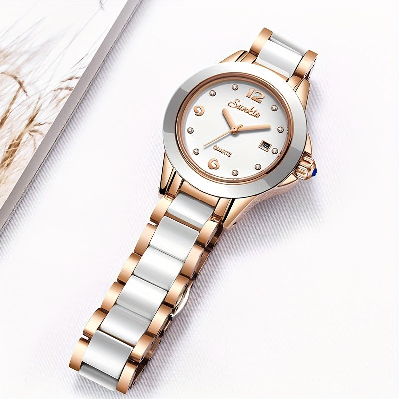 LIGE Schoolgirl Ceramic Watch Girl Quartz Watch Calendar Waterproof Wrist Watch