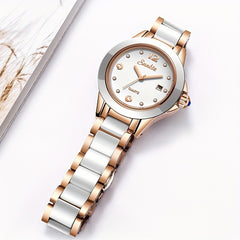 LIGE Schoolgirl Ceramic Watch Girl Quartz Watch Calendar Waterproof Wrist Watch