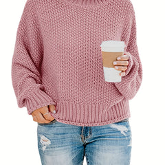Casual Sweater Women's Solid Knitted Long Sleeve Mock Neck Pullover