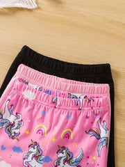 Girls Unicorn And Rainbow Print Quick drying Shorts For Summer