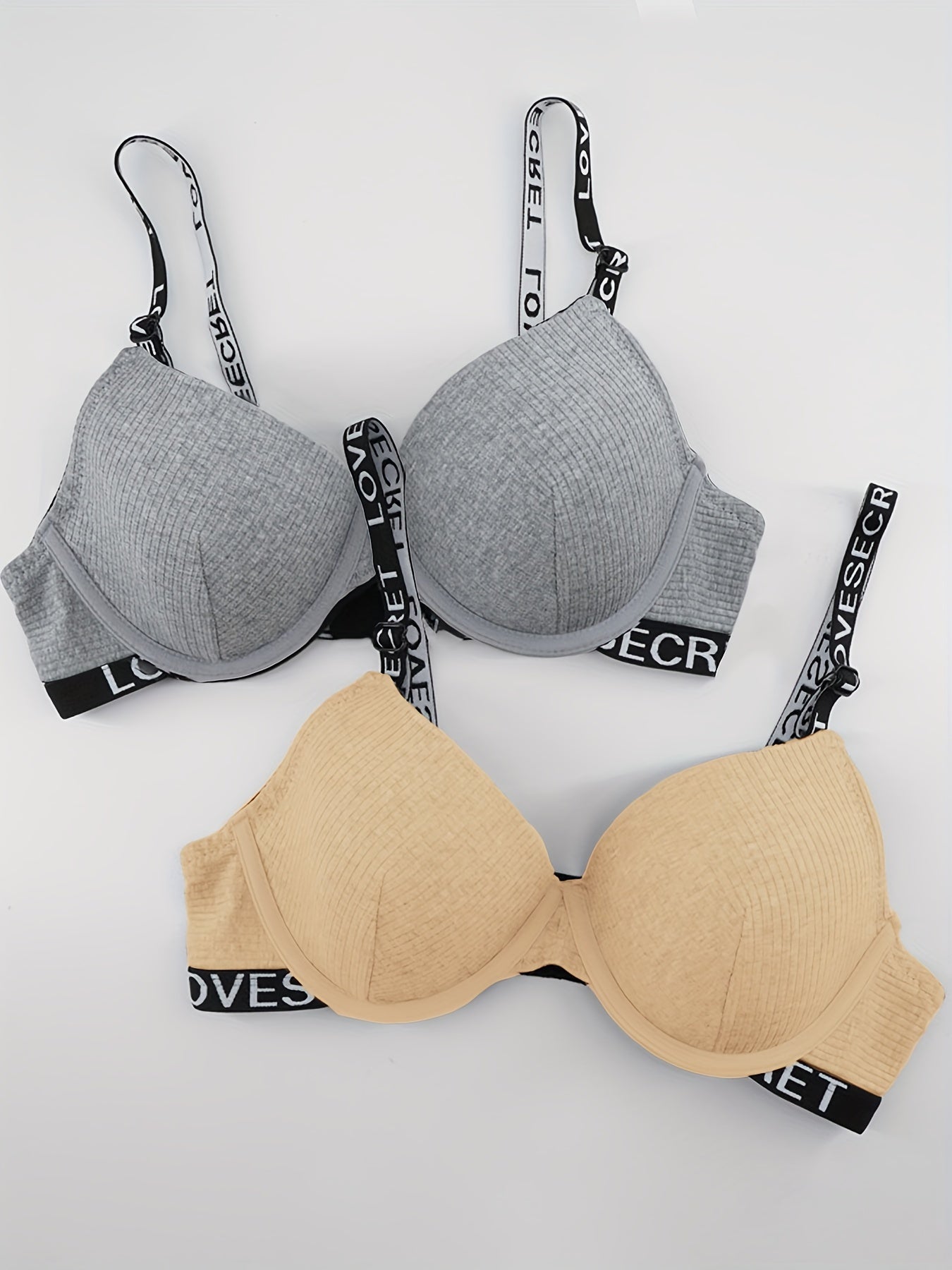 2pcs Letter Straps Push Up Bras Comfy & Breathable Intimates Bra
