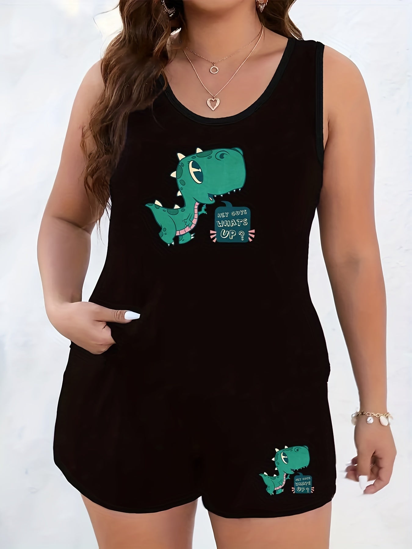 Dino Print Tank Top & Shorts Pajama Set