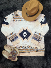 Geometric Ethnic Printed Pullover Shirt Long Sleeve Round Neck