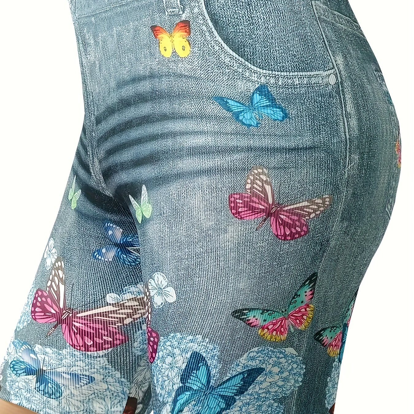 Butterfly Print Short Length Leggings High Waist Slim Summer Leggings
