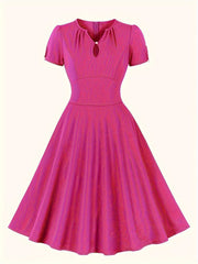 Retro Dress V Neck Puff Sleeve A Line Dress