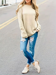 Casual Sweater Women's Plus Solid Long Sleeve Round Neck Pullover
