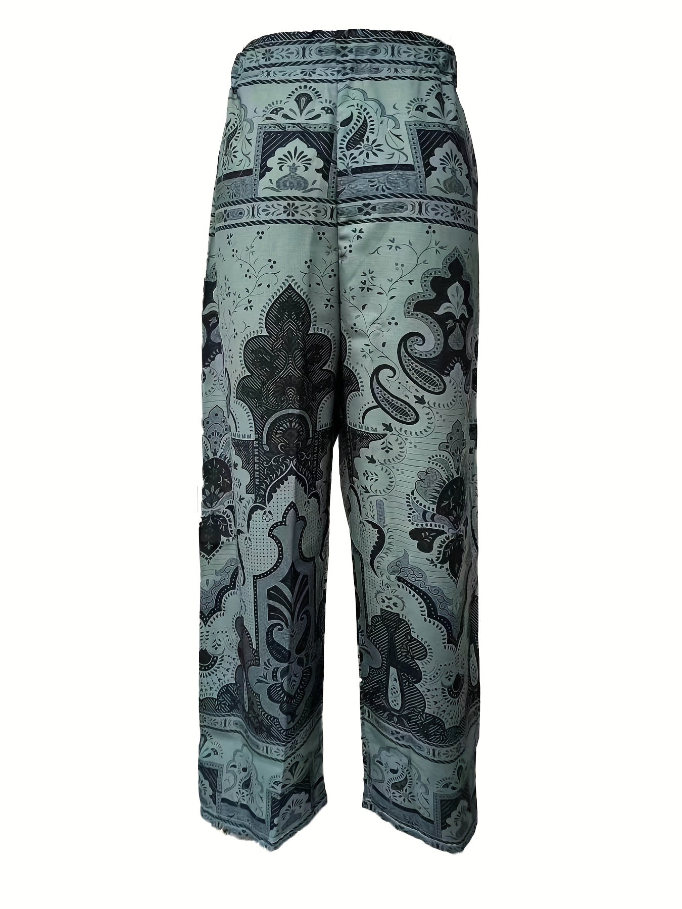 Men's Casual Pattern Printed Loose Wide Leg Trousers Side Pocket Pants