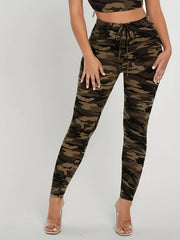 Camo Drawstring Leggings High Rise