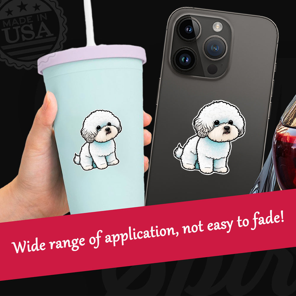 Bichon Puppy Stickers Soft Film Adhesive Decals for Laptop Water Bottle Skateboa