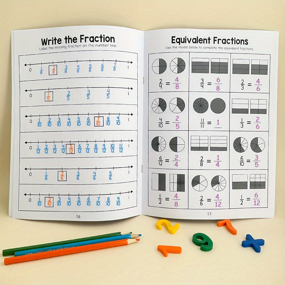 Fractions Practice Book for Ages 3-5 with Colorful Illustrations