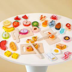 Wooden Play Kitchen Cutting Set Toy Realistic Food