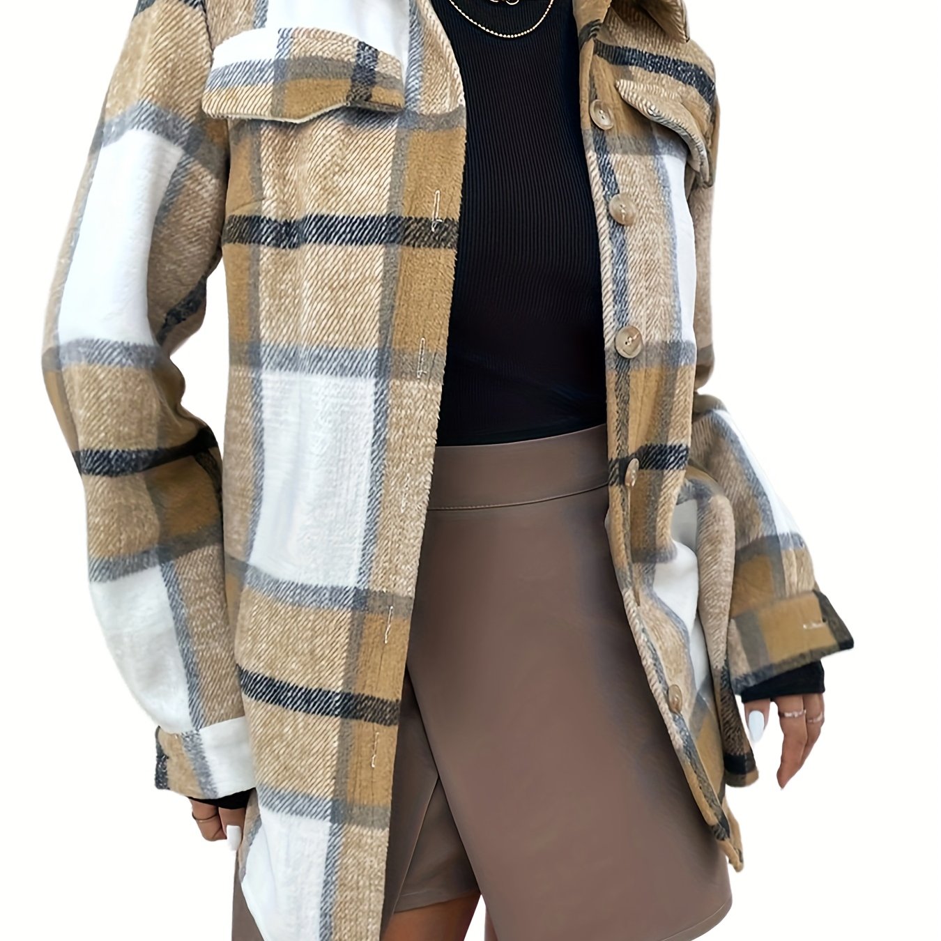 Plaid Button Front Jacket for Fall & Winter