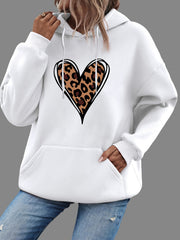 Heart Print Kangaroo Pocket Hoodie Long Sleeve Hoodies Sweatshirt