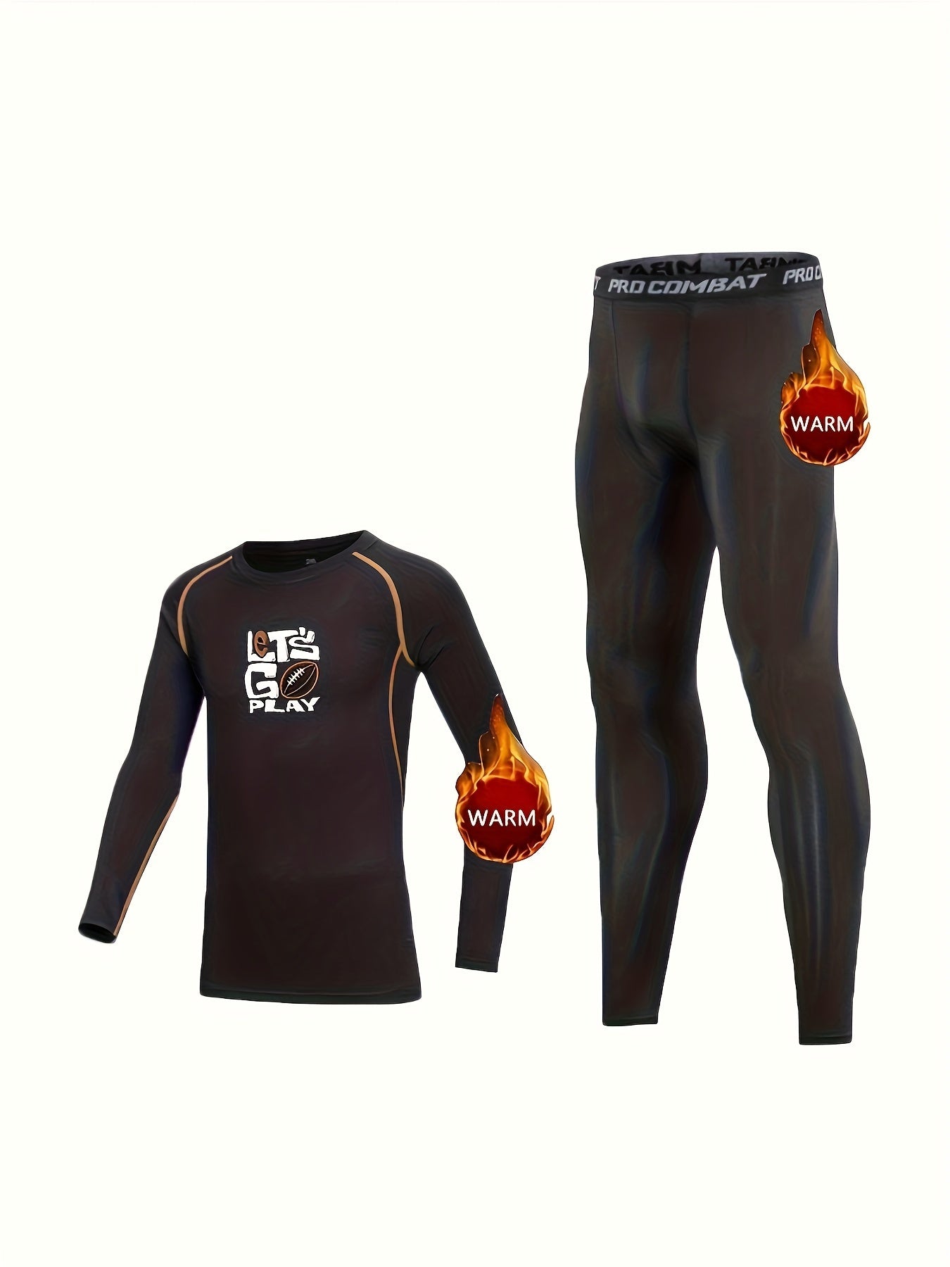 2pcs Toddler Fleece Thermal Compression Sets PLAY Print Shirt & Pants