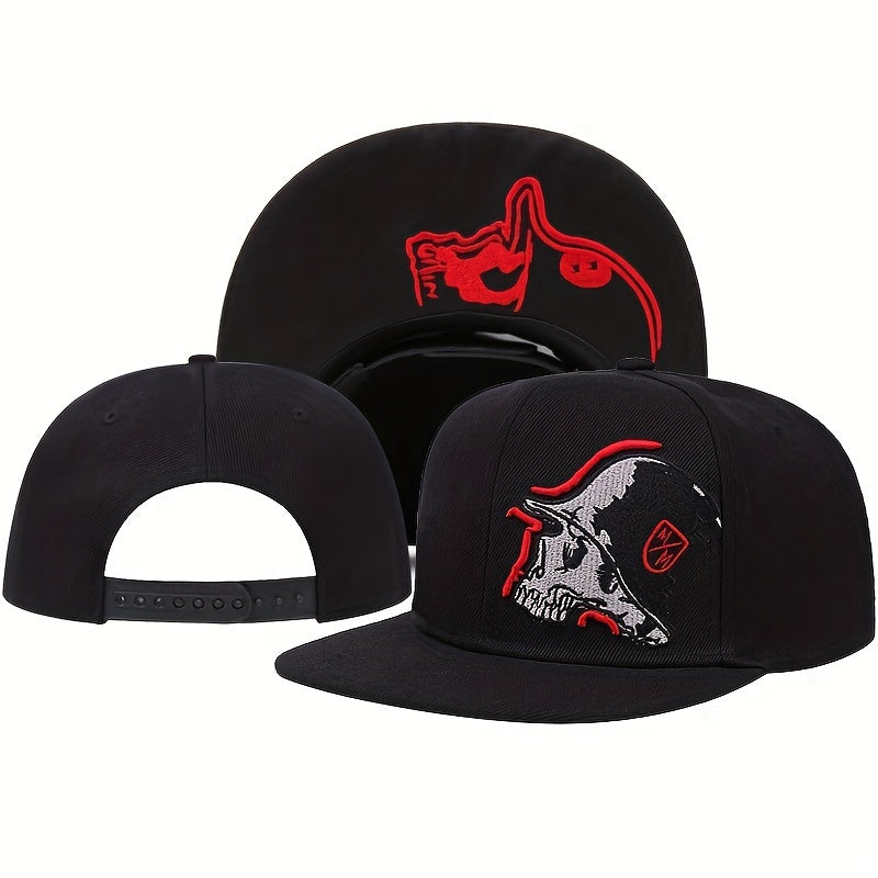 Skull Embroidery Hip Hop Hat Men's Women's Flat Brim Baseball Cap