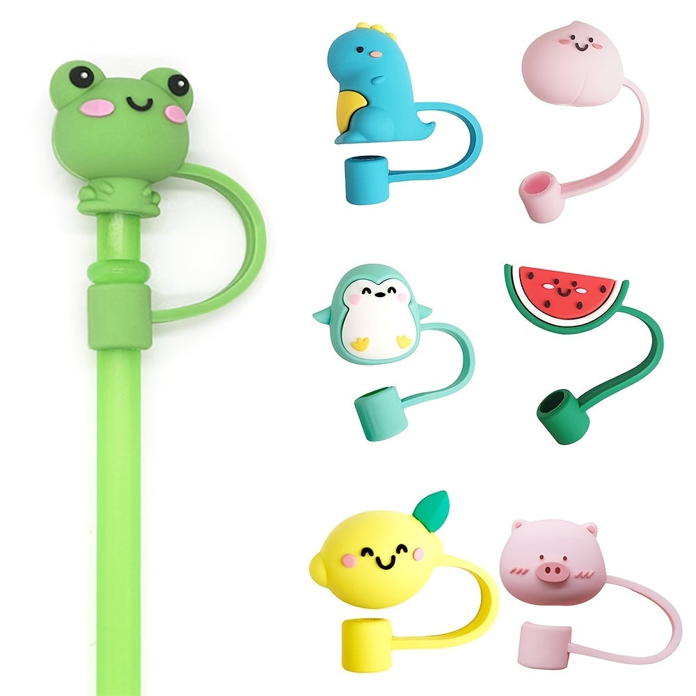 2pcs Animal Shape Straw Dust Cap, Rubber, Universal Fit