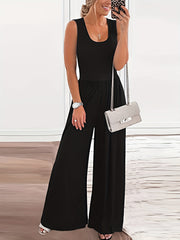 Solid Wide Leg Tank Jumpsuit Casual Sleeveless Jumpsuit