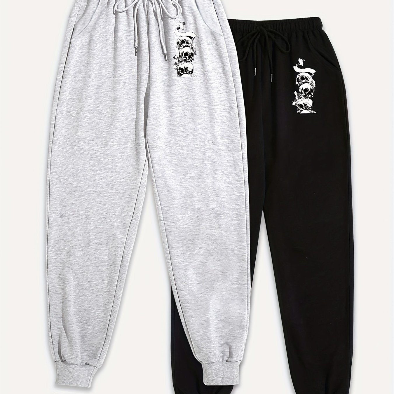 2 Pack Women's Plus Skull Print Joggers Set