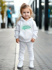 Girls 2pc Cartoon Christmas Scene Hooded Sweatshirt and Sweatpants Set