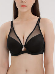 Mesh Stitching Plunge Bra With Pendant