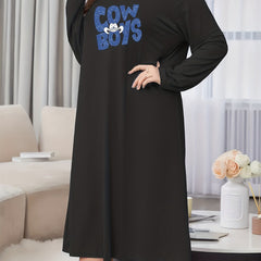 Art Letter Print Round Neck Sleep Dress
