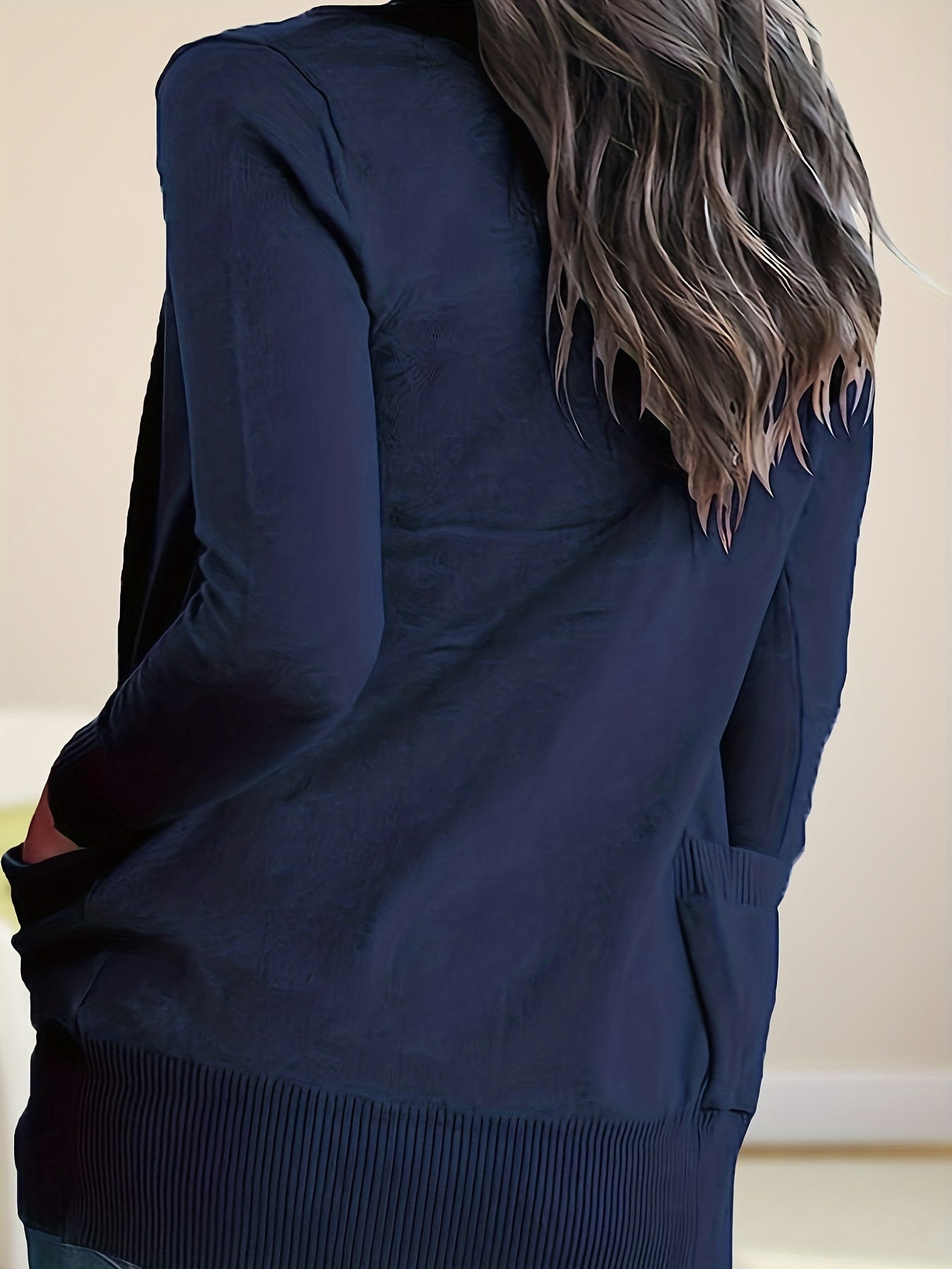 Solid Open Front Pocket Cardigan Long Sleeve Casual Cardigan