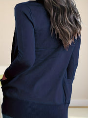 Solid Open Front Pocket Cardigan Long Sleeve Casual Cardigan