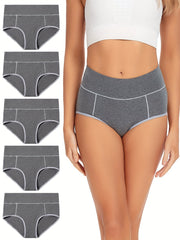 Women's Plus Size Panties Set High Waisted Double Layered Briefs Five Piece Set