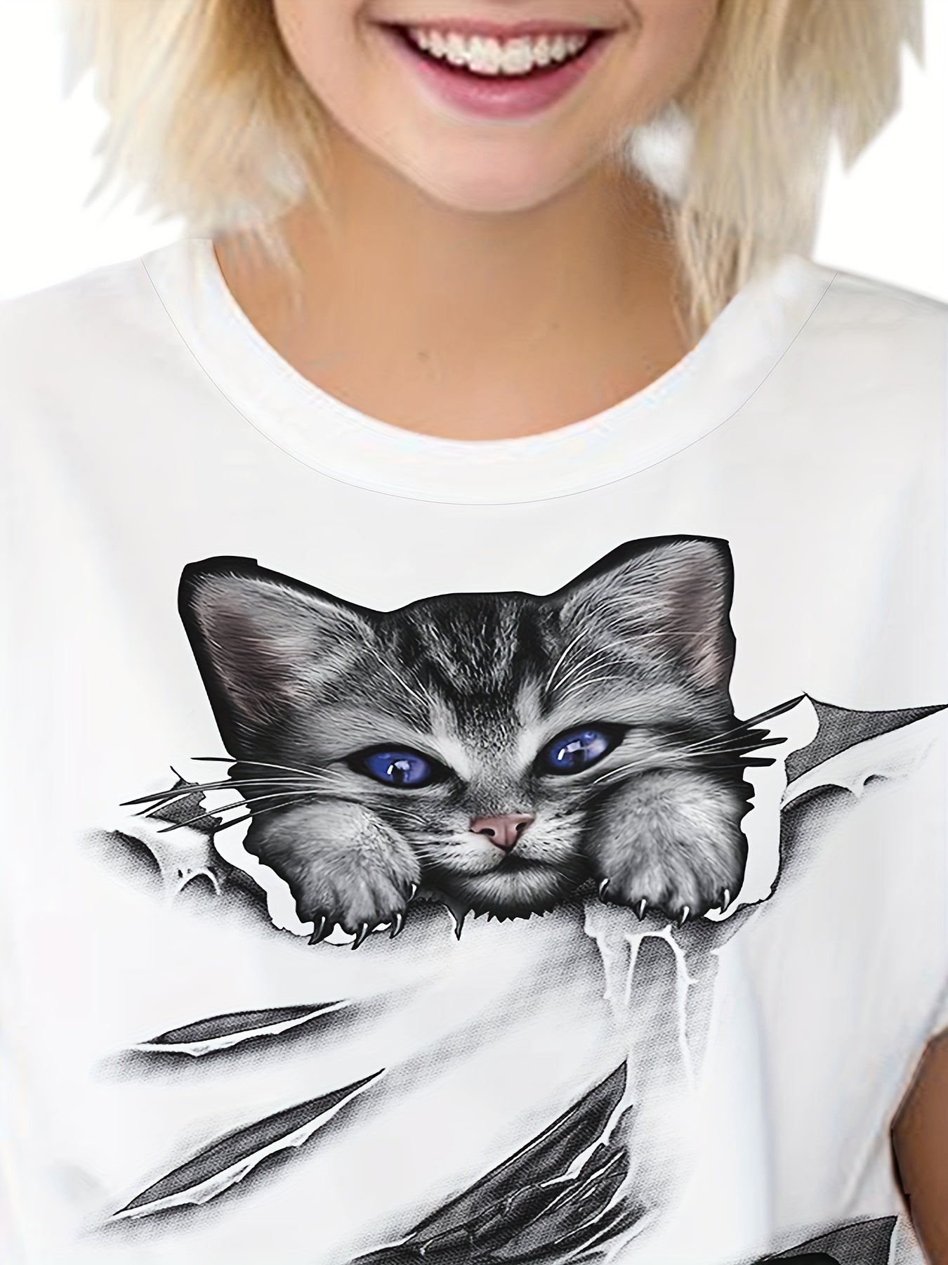 Creative Cat Graphic Short Sleeve T-shirt for Kids Summer Sports