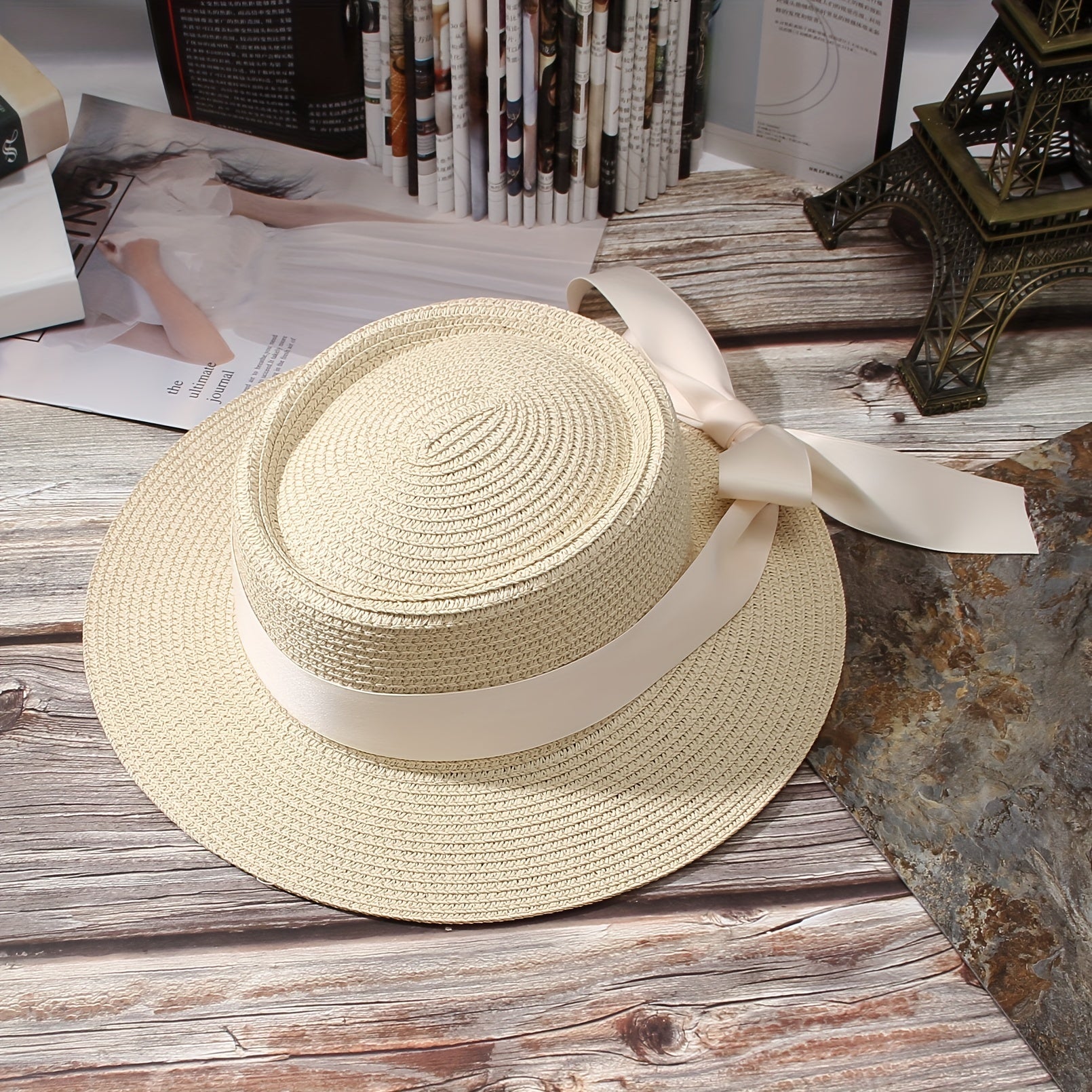Paper Woven Ribbon Sun Hat for Beach Holiday Travel