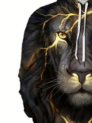 Lion 3D Print Hoodie Kangaroo Pocket Pullover Mens Clothing
