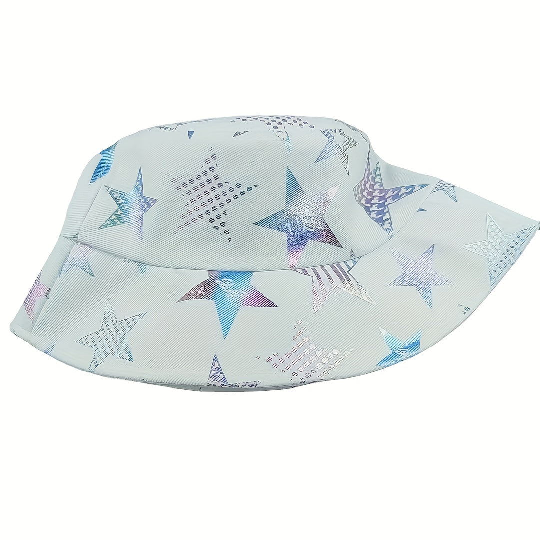 Star Print Bucket Hat Hip Hop Basin Hat Lightweight Foldable Fisherman Cap