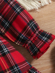 Toddler Baby Girls Christmas Outfit Stand Collar Ruffled Plaid Shirt Dress