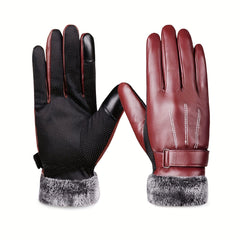 Thicken Warm Gloves Short PU Leather Waterproof Gloves