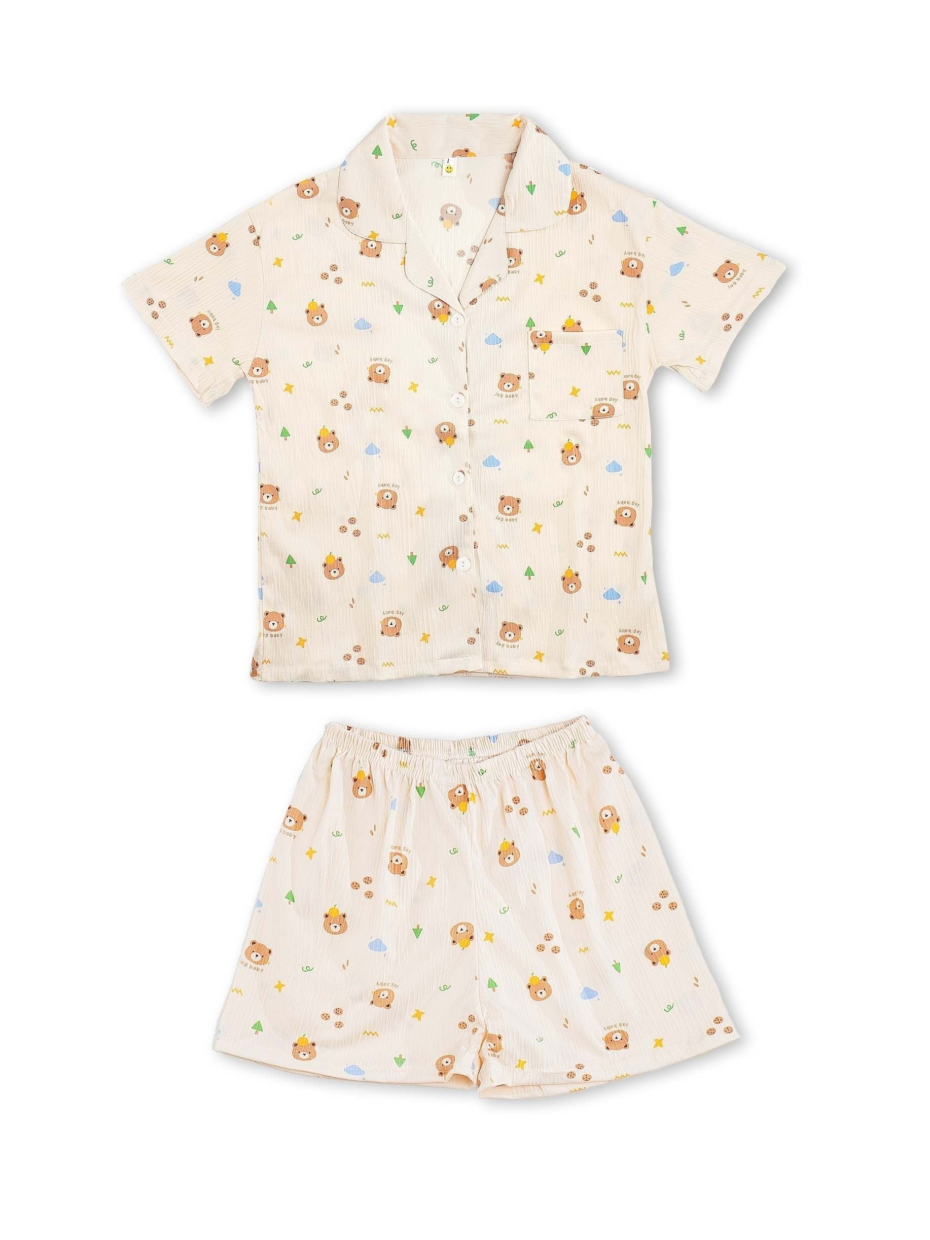 Cartoon Bear Print Lounge Set Short Sleeve Top & Shorts Women's Loungewear